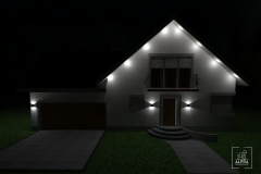Wizualizacja do projektu oświetlenia elewacji budynku jednorodzinnego.